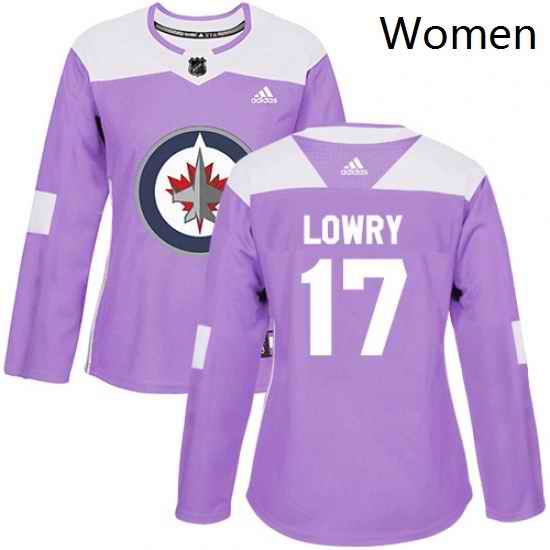 Womens Adidas Winnipeg Jets 17 Adam Lowry Authentic Purple Fights Cancer Practice NHL Jersey